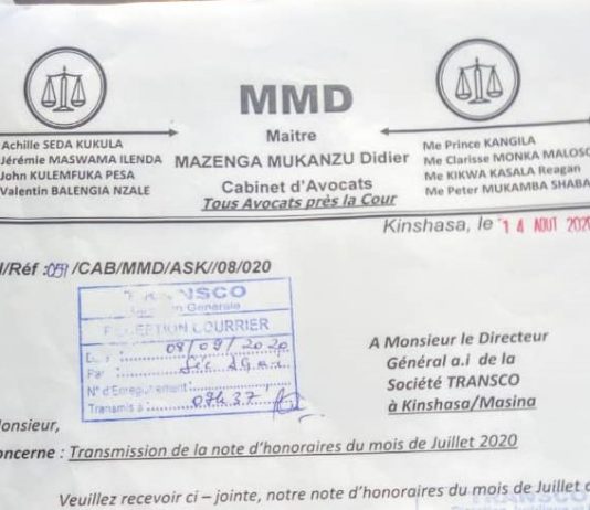 Transports: le cabinet d’avocats du Ministre des transports Didier Mazenga assure le conseil de la société Transco