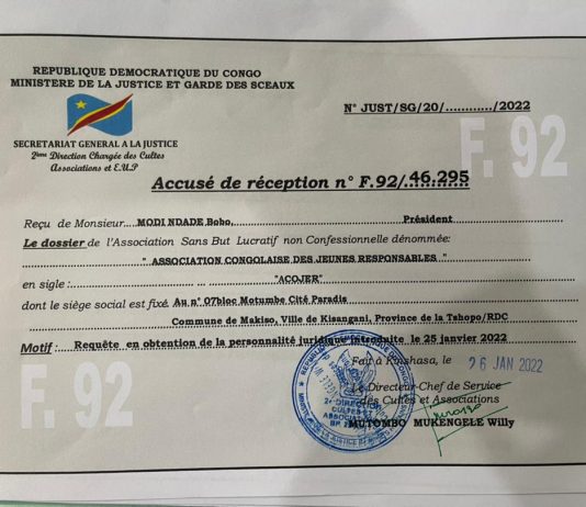 RDC: le ministère de la justice met fin à la délivrance de F92 aux Asbl ou Ong